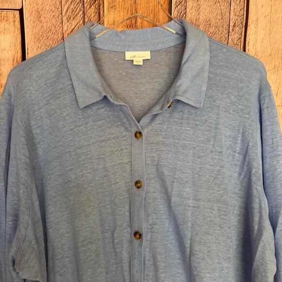J. Jill Shirt Love Linen Button Down Relaxed Fit Coastal Blue Basic Plus Size 2X - Picture 3 of 9